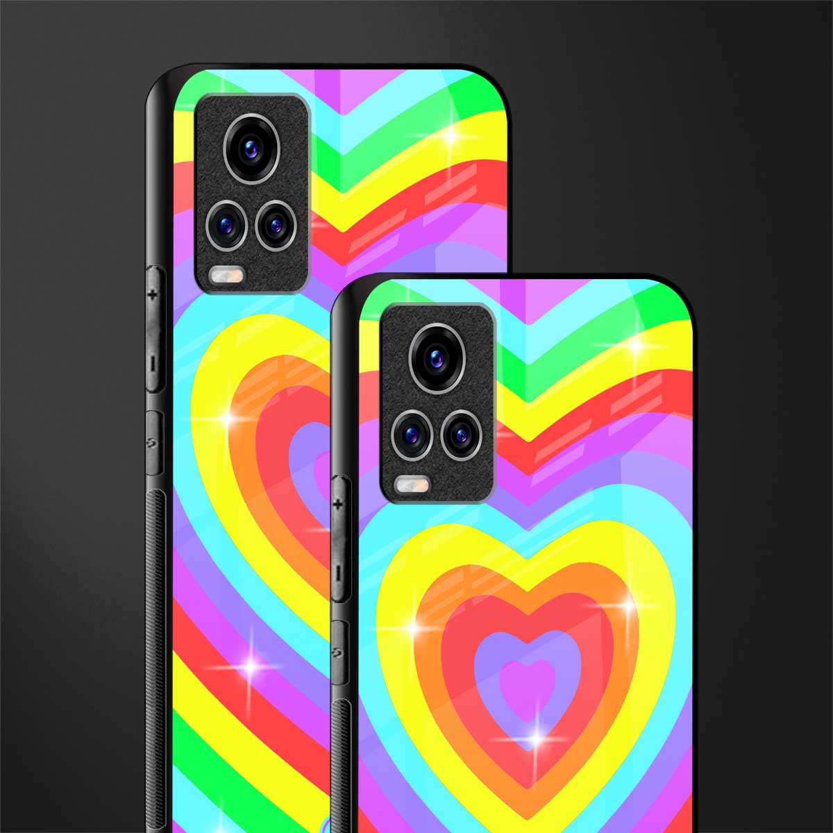 rainbow y2k hearts aesthetic glass case for vivo v20 pro image-2