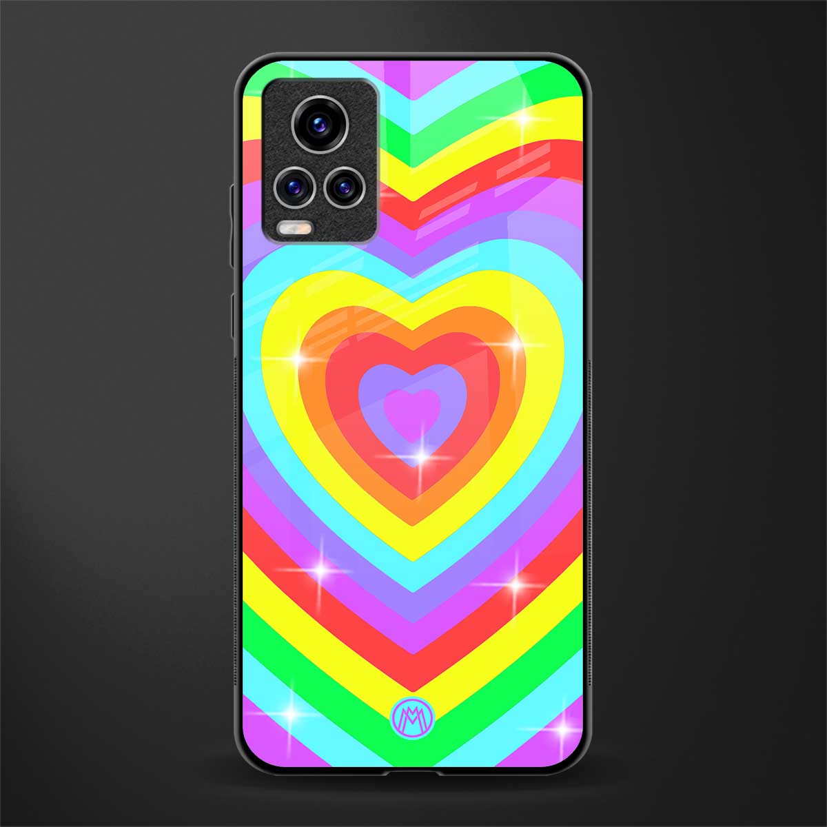 rainbow y2k hearts aesthetic glass case for vivo v20 pro image