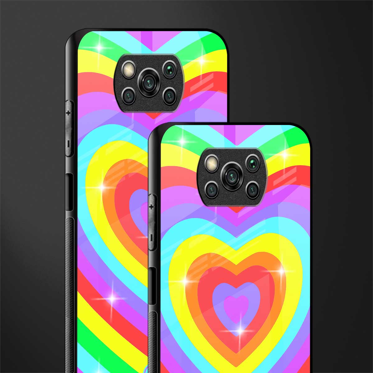 rainbow y2k hearts aesthetic glass case for poco x3 pro image-2