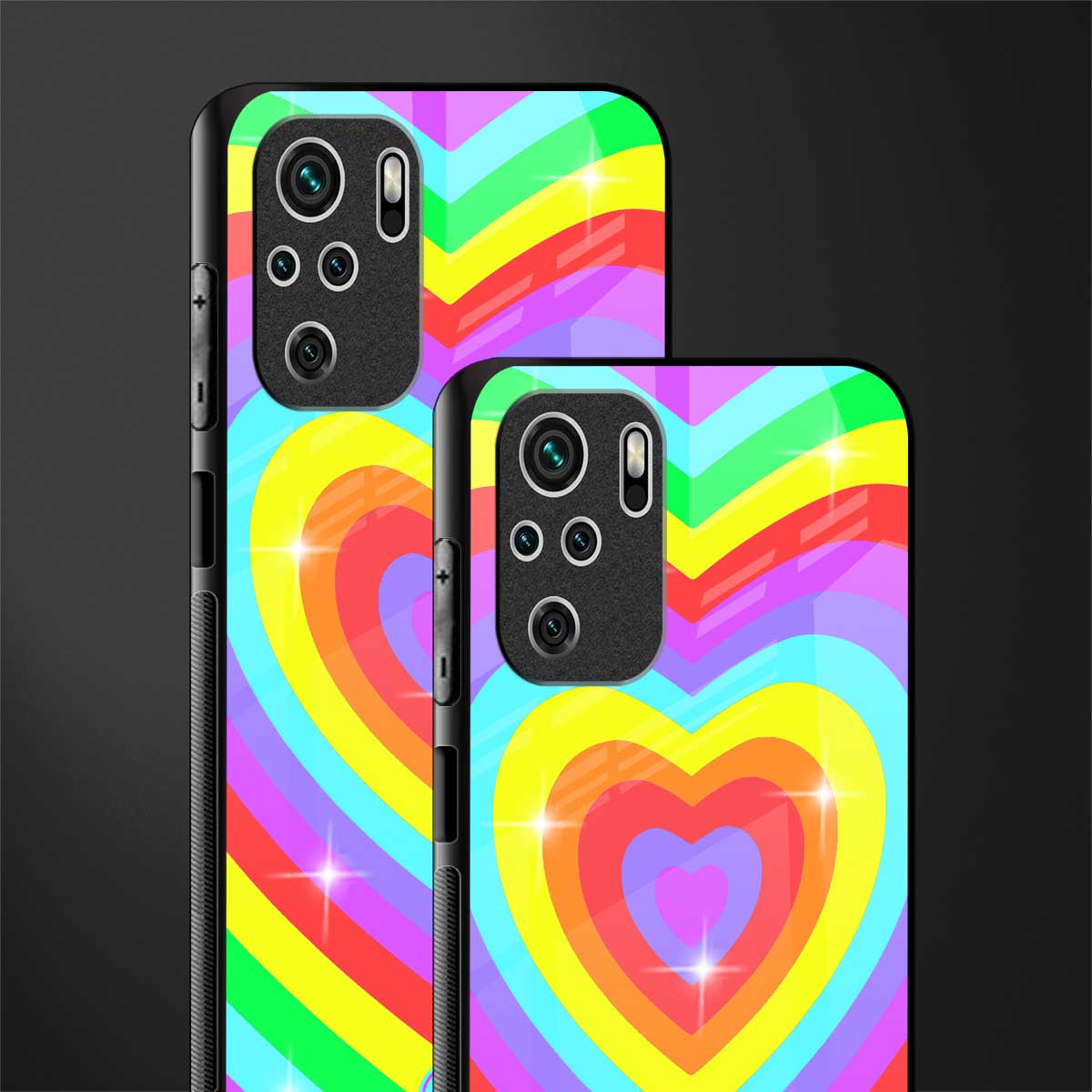rainbow y2k hearts aesthetic glass case for redmi note 10s image-2