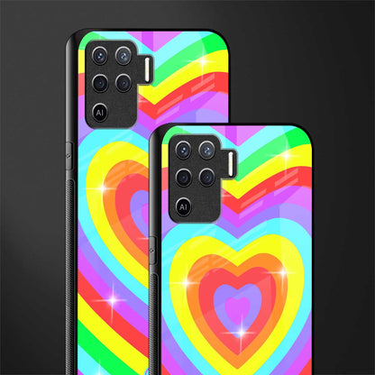 rainbow y2k hearts aesthetic glass case for oppo f19 pro image-2