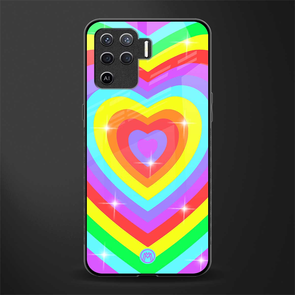 rainbow y2k hearts aesthetic glass case for oppo f19 pro image