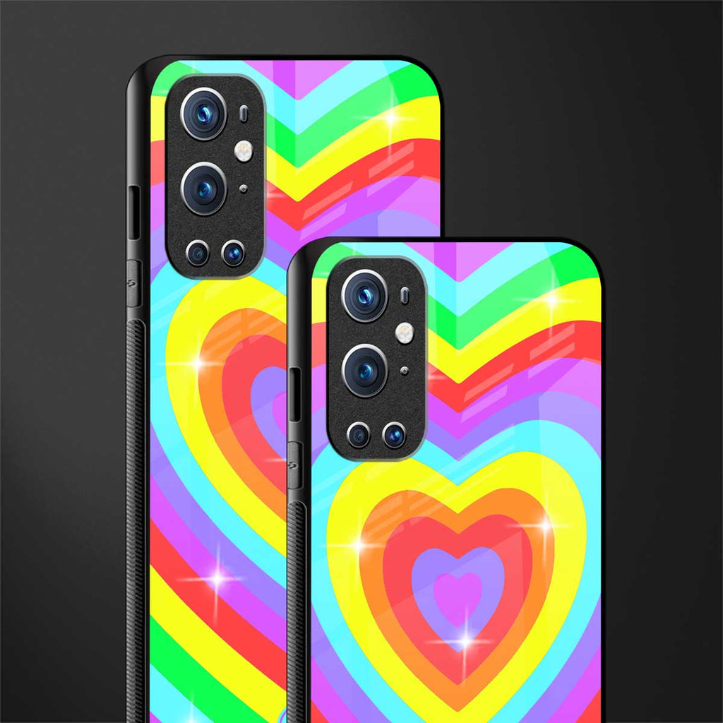 rainbow y2k hearts aesthetic glass case for oneplus 9 pro image-2