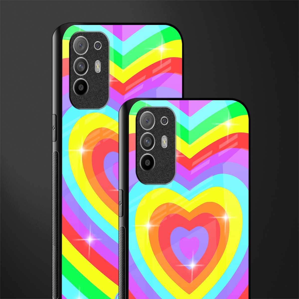rainbow y2k hearts aesthetic glass case for oppo f19 pro plus image-2