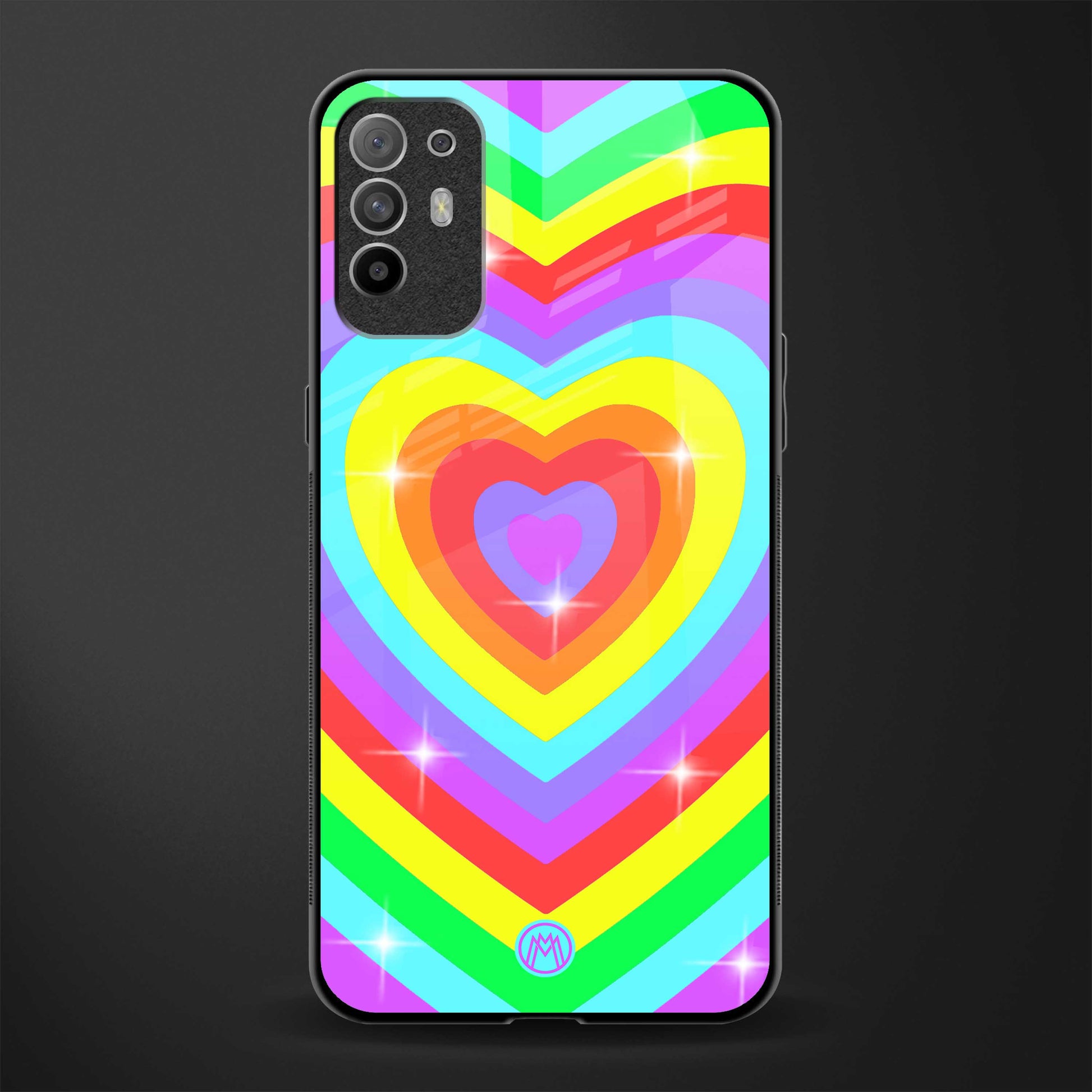 rainbow y2k hearts aesthetic glass case for oppo f19 pro plus image