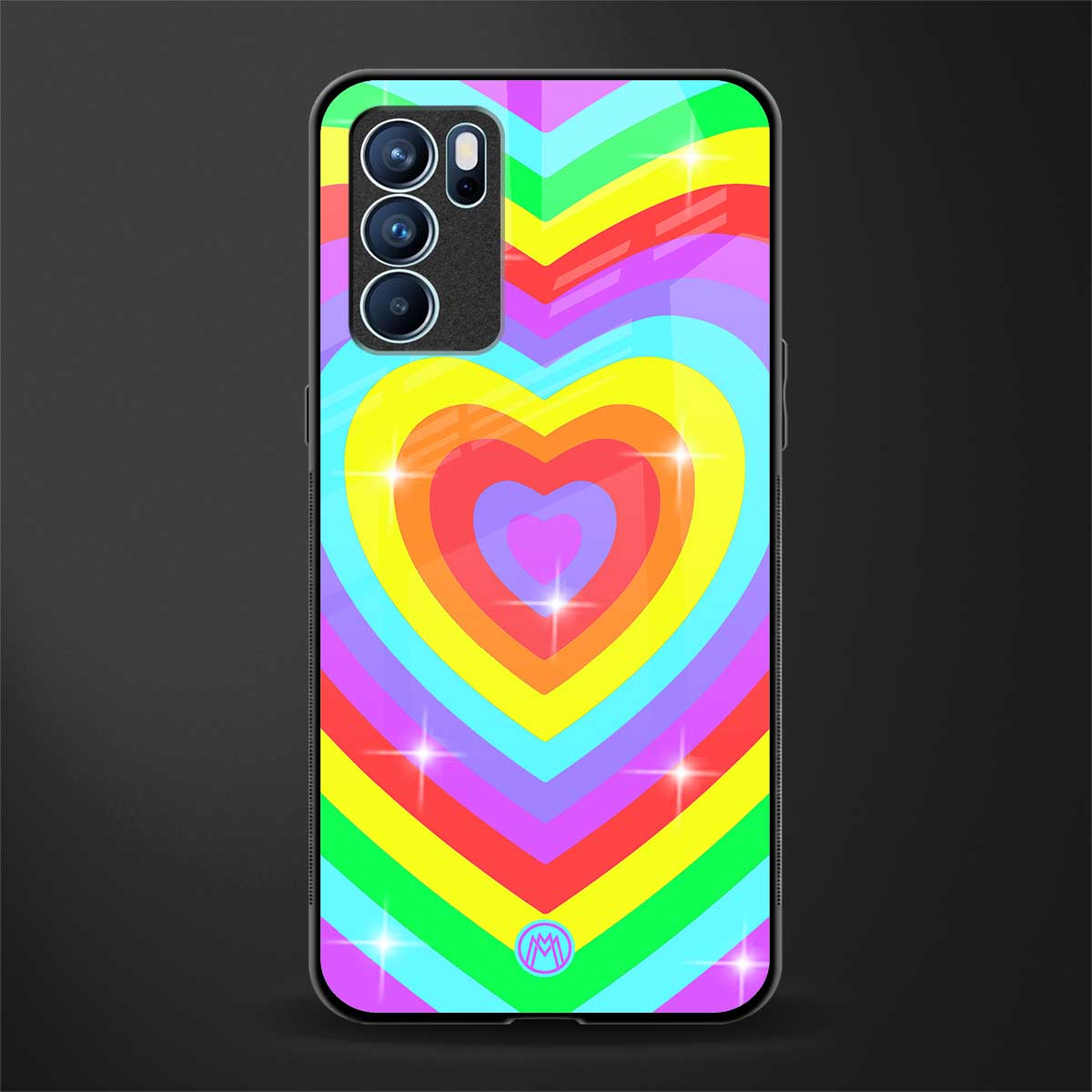 rainbow y2k hearts aesthetic glass case for oppo reno6 pro 5g image
