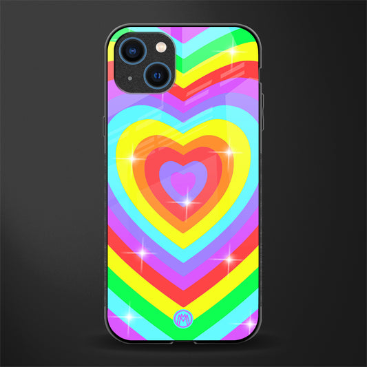 rainbow y2k hearts aesthetic glass case for iphone 13 image