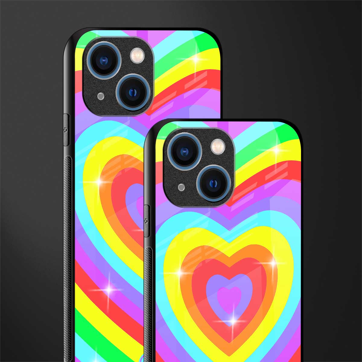 rainbow y2k hearts aesthetic glass case for iphone 13 mini image-2