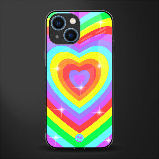 rainbow y2k hearts aesthetic glass case for iphone 13 mini image