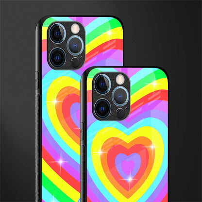 rainbow y2k hearts aesthetic glass case for iphone 12 pro image-2