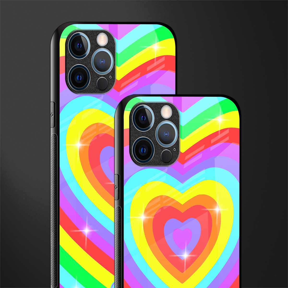 rainbow y2k hearts aesthetic glass case for iphone 12 pro max image-2