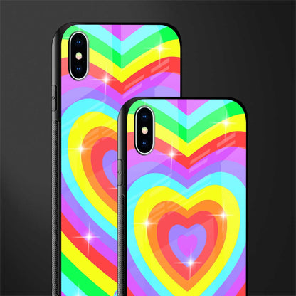 rainbow y2k hearts aesthetic glass case for iphone xs max image-2