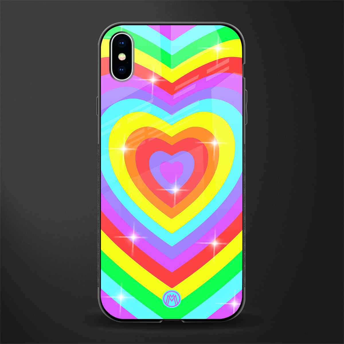 rainbow y2k hearts aesthetic glass case for iphone xs max image