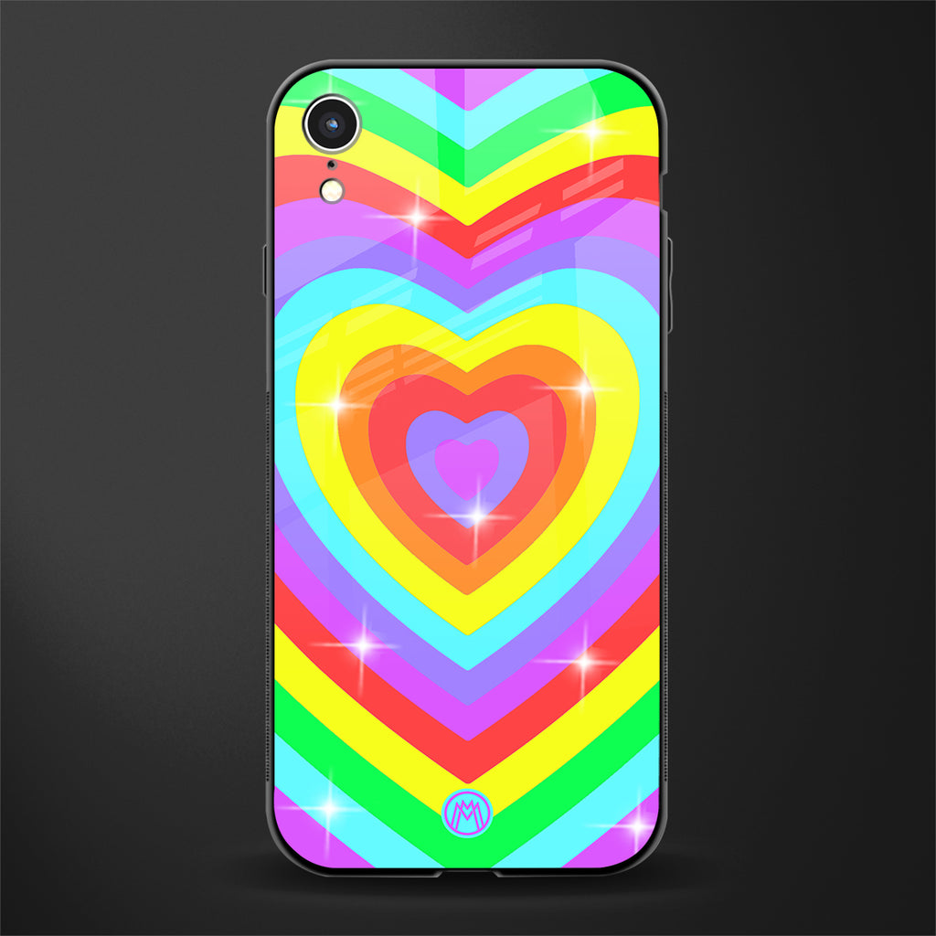 rainbow y2k hearts aesthetic glass case for iphone xr image