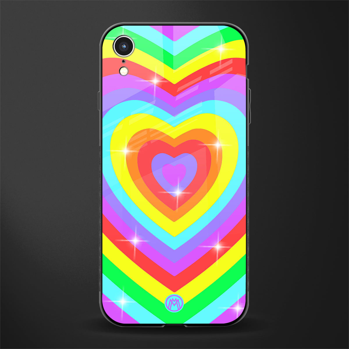 rainbow y2k hearts aesthetic glass case for iphone xr image