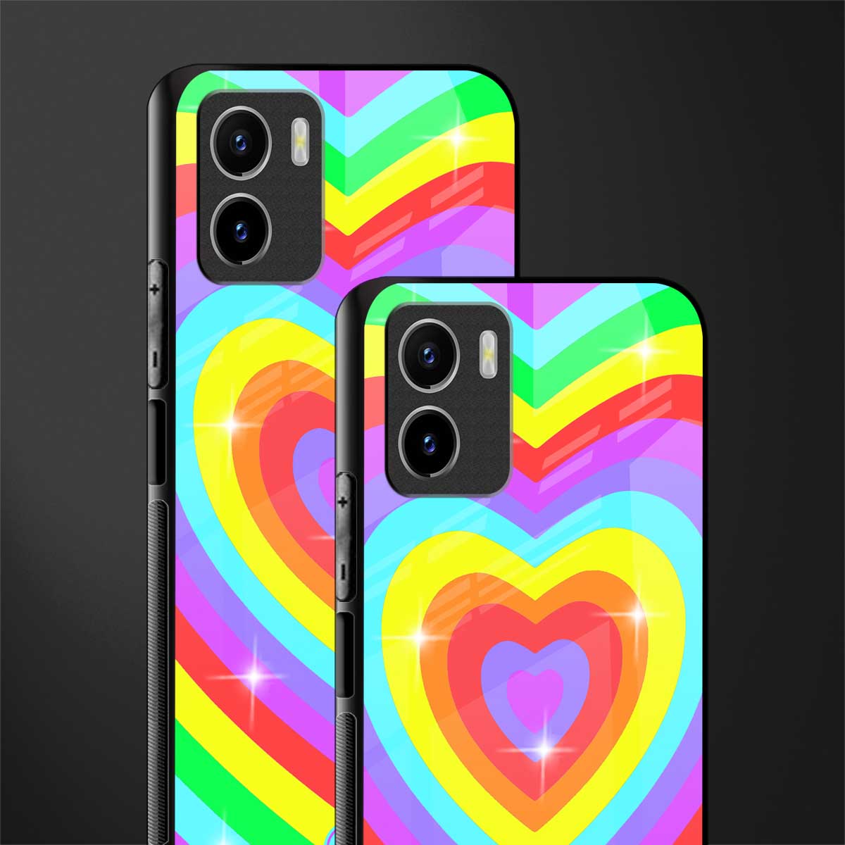 rainbow y2k hearts aesthetic glass case for vivo y15s image-2