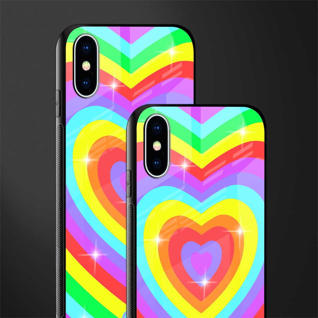 rainbow y2k hearts aesthetic glass case for iphone x image-2