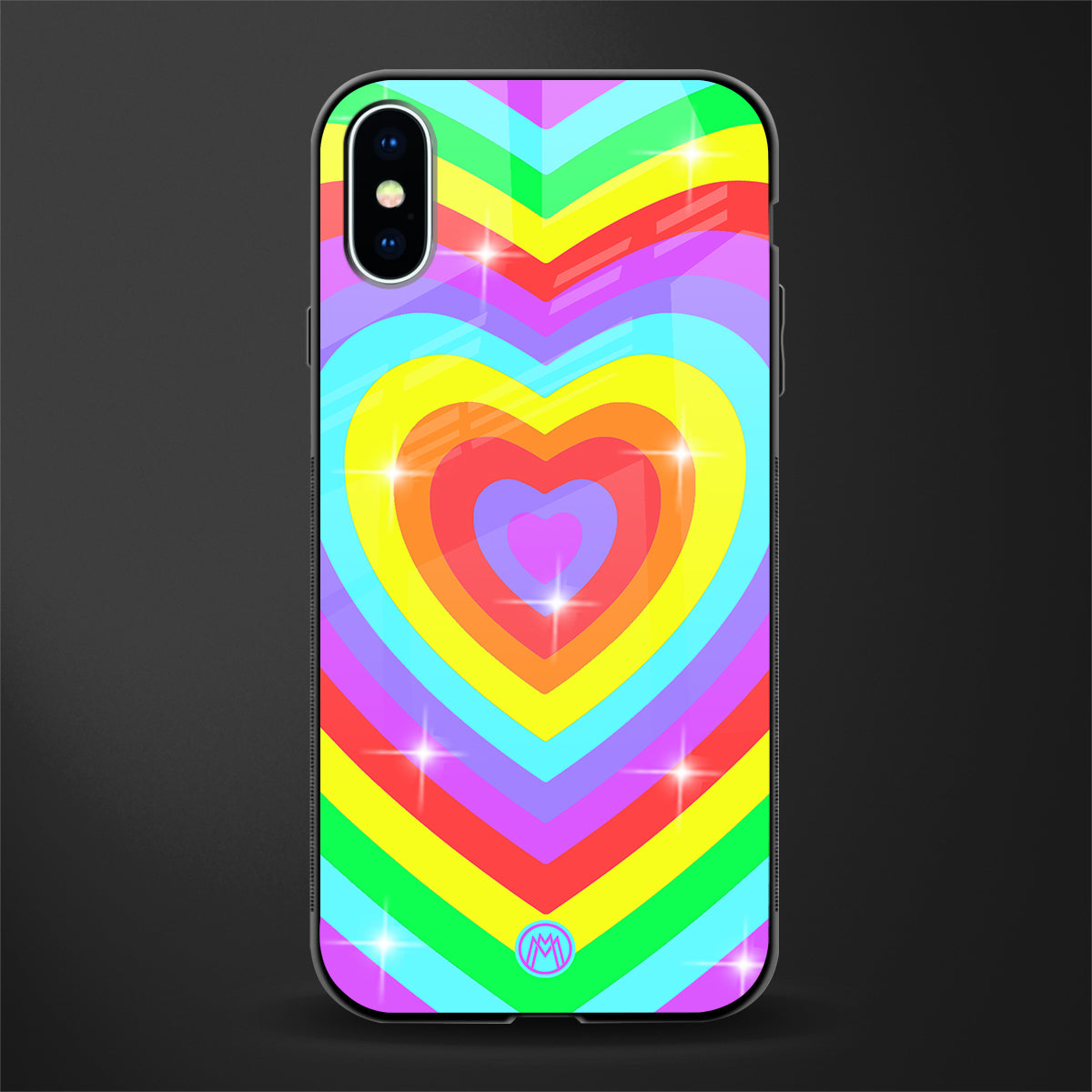 rainbow y2k hearts aesthetic glass case for iphone xs image