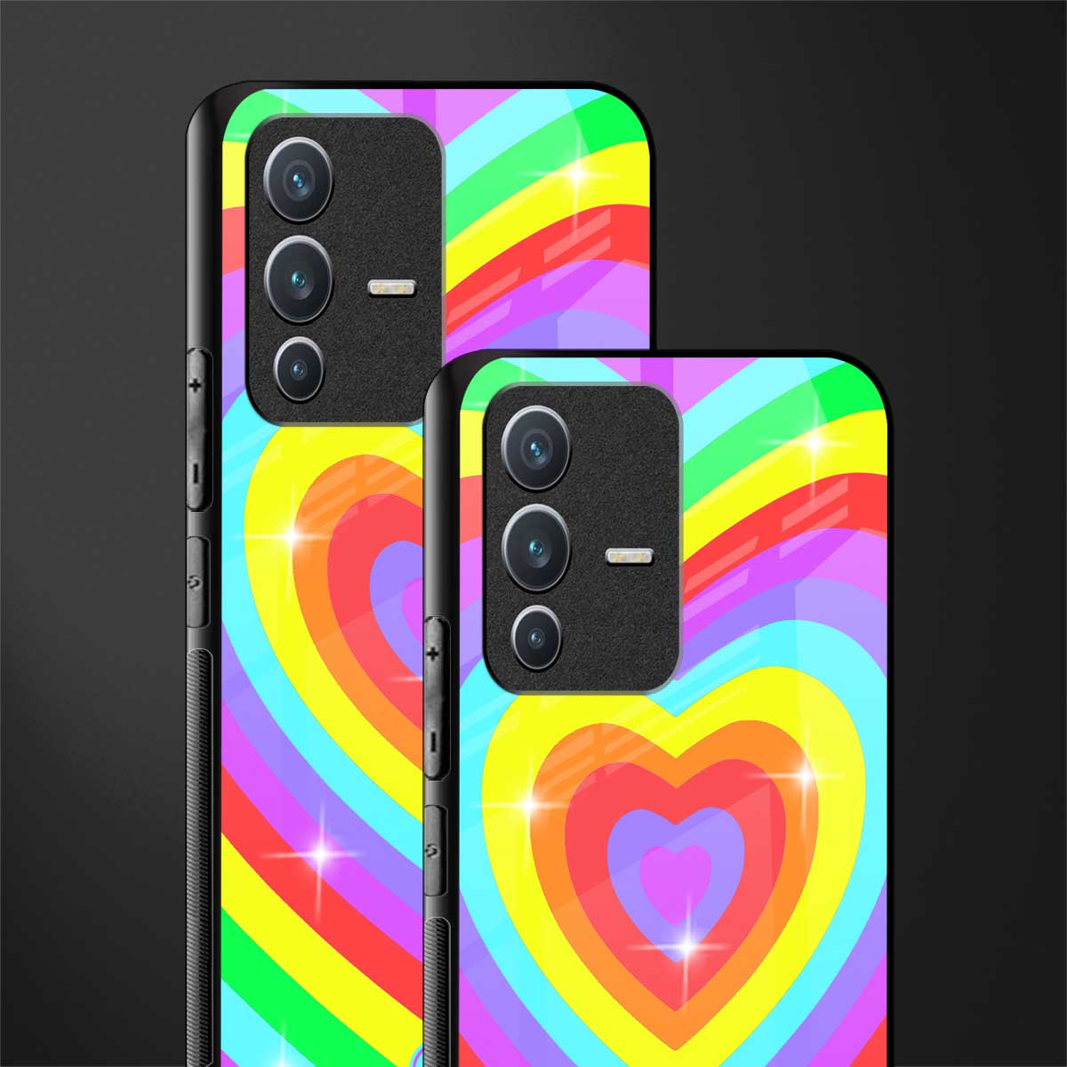 rainbow y2k hearts aesthetic glass case for vivo v23 5g image-2