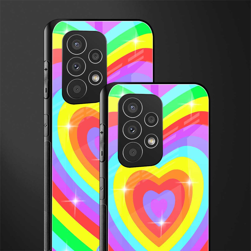rainbow y2k hearts aesthetic back phone cover | glass case for samsung galaxy a73 5g
