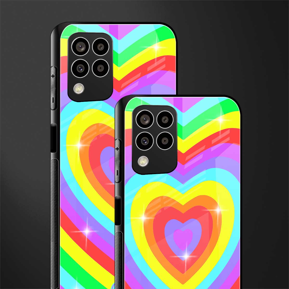 rainbow y2k hearts aesthetic back phone cover | glass case for samsung galaxy m33 5g