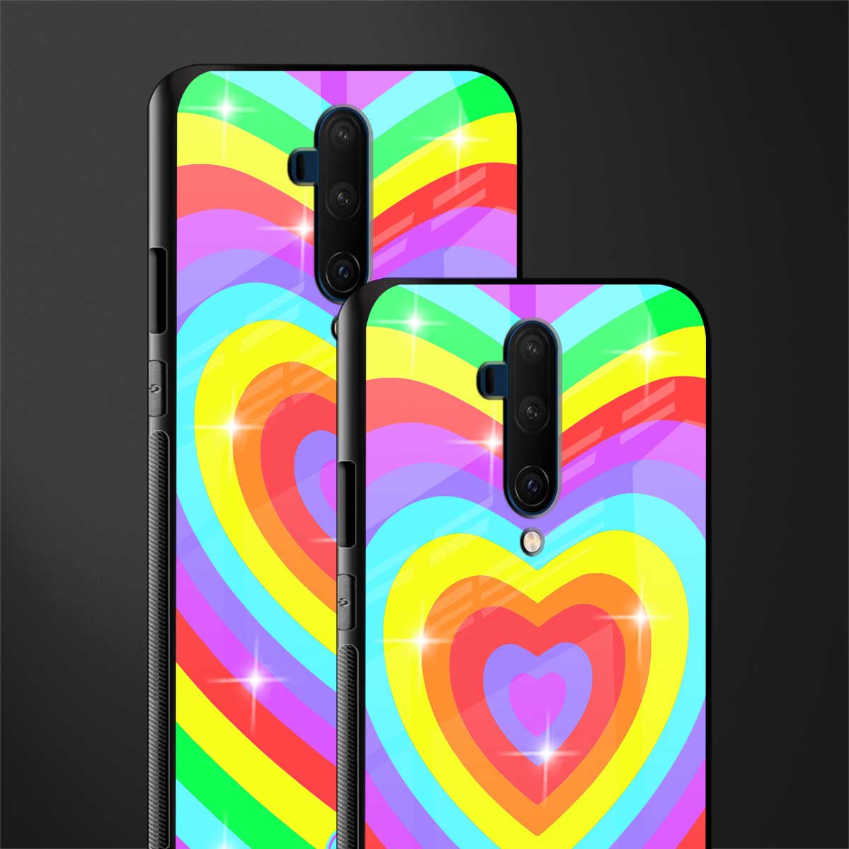rainbow y2k hearts aesthetic glass case for oneplus 7t pro image-2