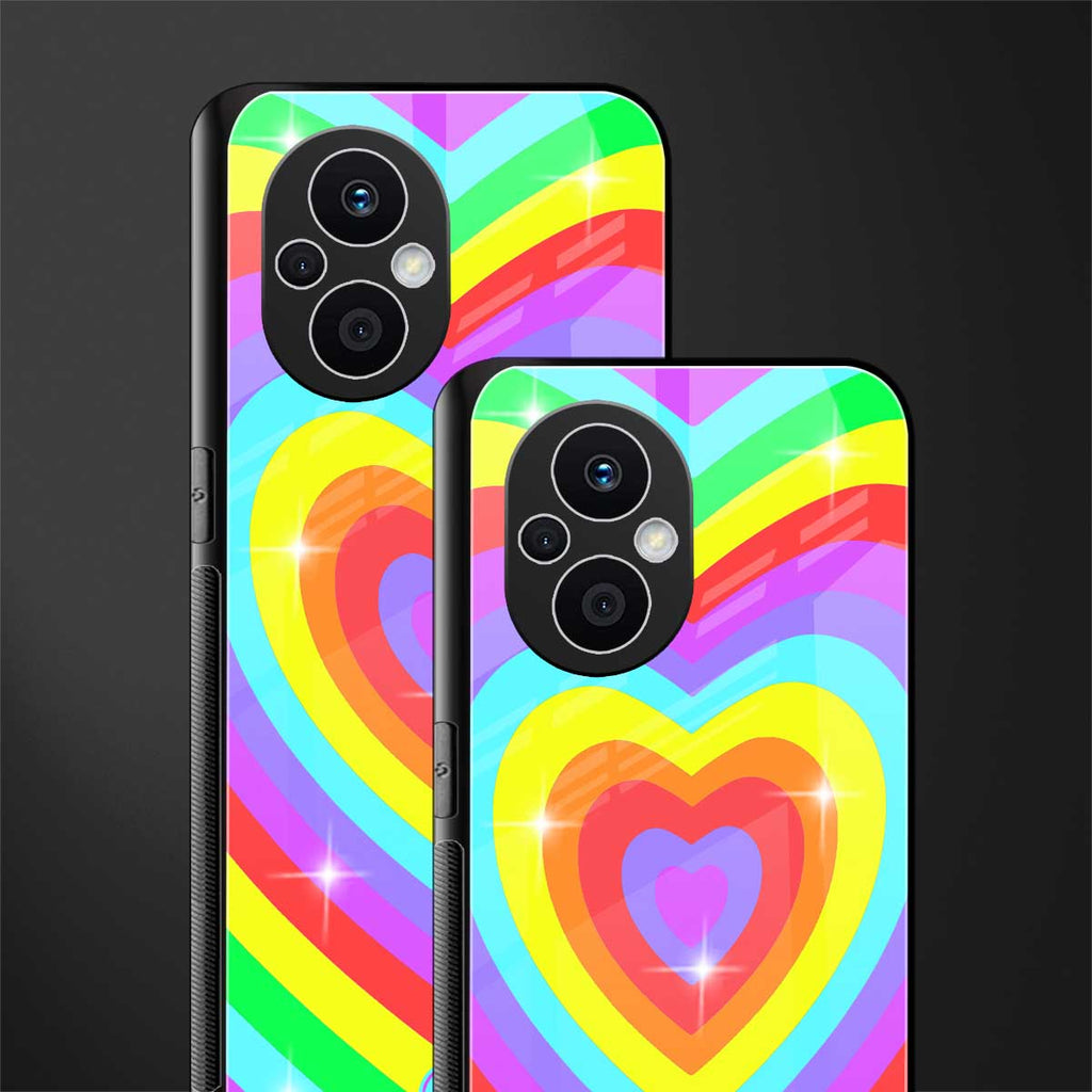 rainbow y2k hearts aesthetic back phone cover | glass case for oppo f21 pro 5g
