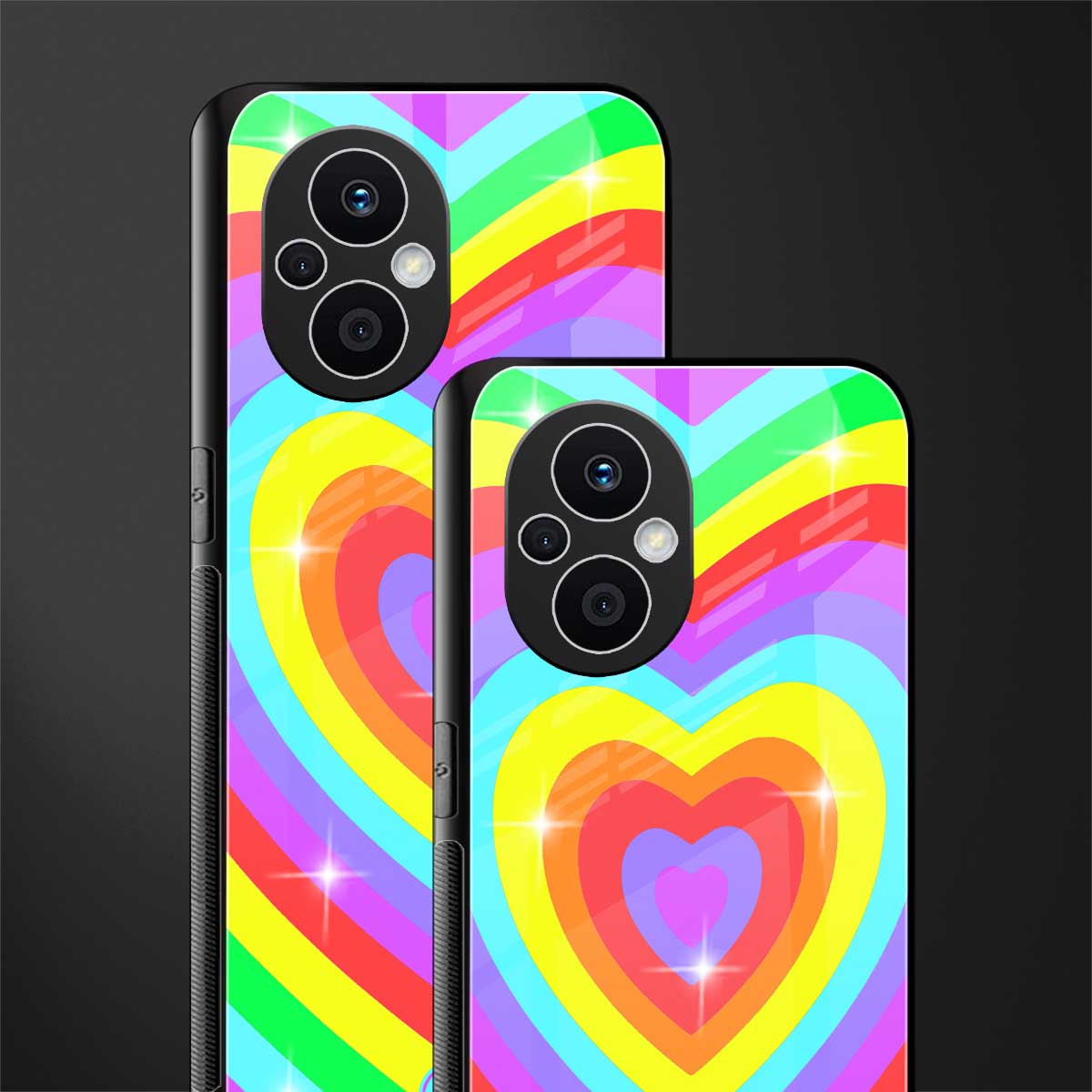 rainbow y2k hearts aesthetic back phone cover | glass case for oppo f21 pro 5g