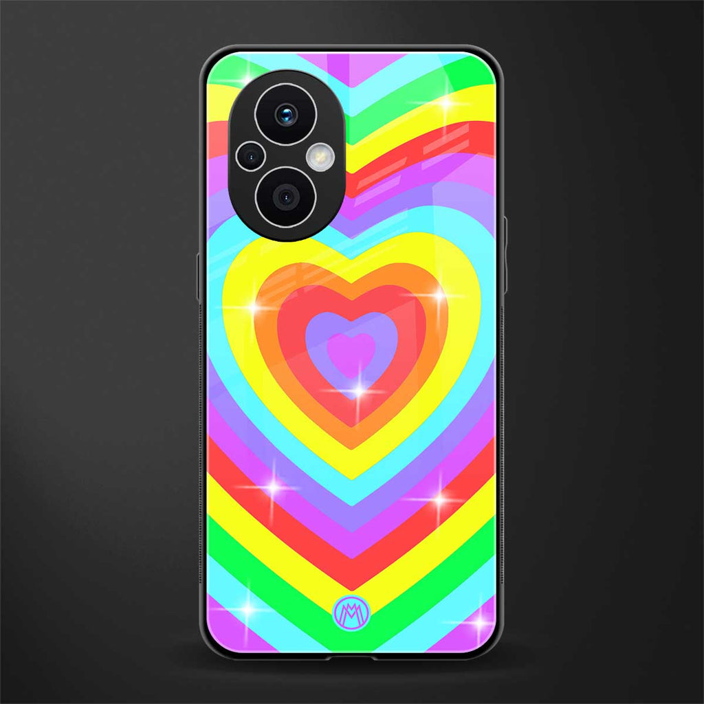rainbow y2k hearts aesthetic back phone cover | glass case for oppo f21 pro 5g