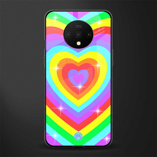 rainbow y2k hearts aesthetic glass case for oneplus 7t image