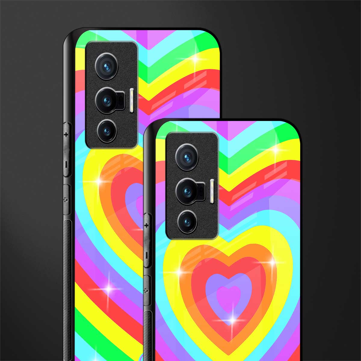 rainbow y2k hearts aesthetic glass case for vivo x70 image-2