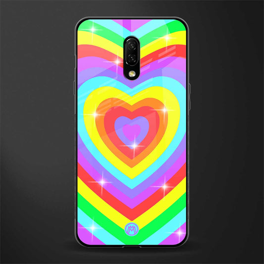 rainbow y2k hearts aesthetic glass case for oneplus 7 image