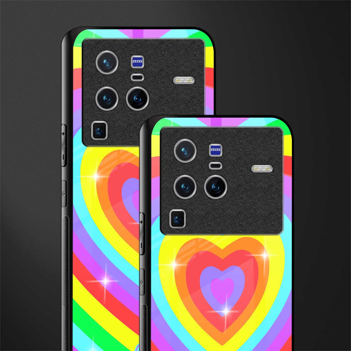 rainbow y2k hearts aesthetic glass case for vivo x80 pro 5g image-2