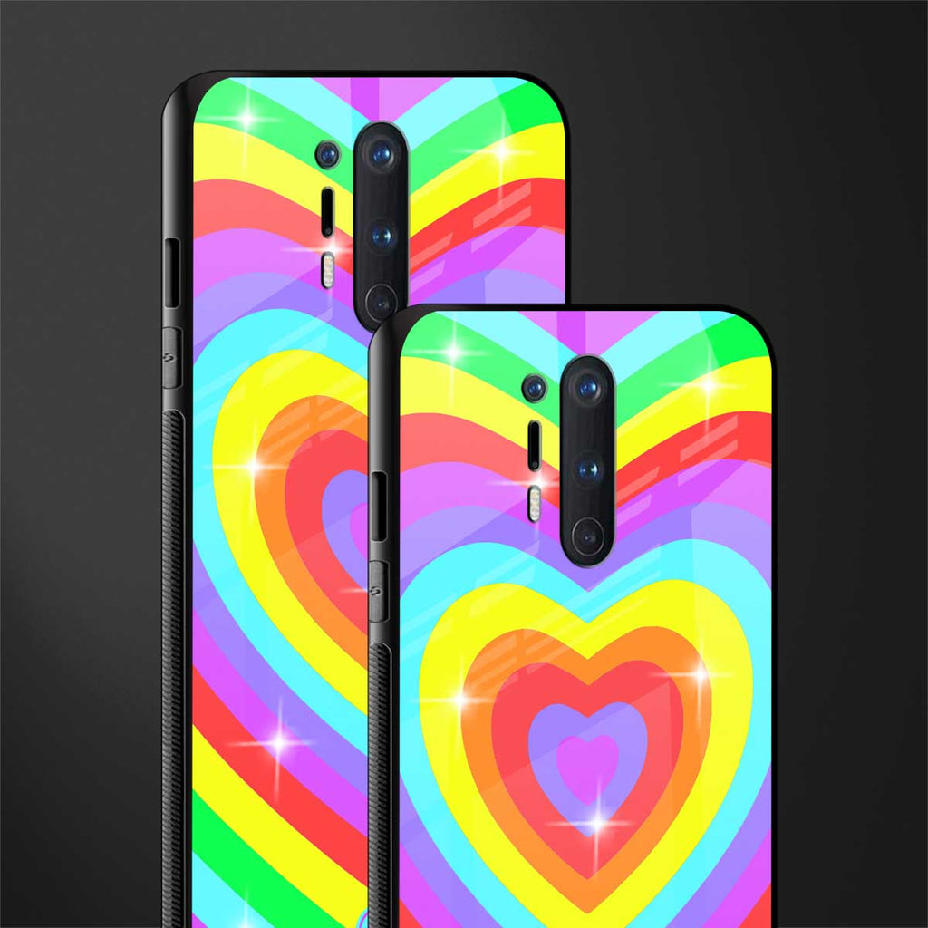 rainbow y2k hearts aesthetic glass case for oneplus 8 pro image-2