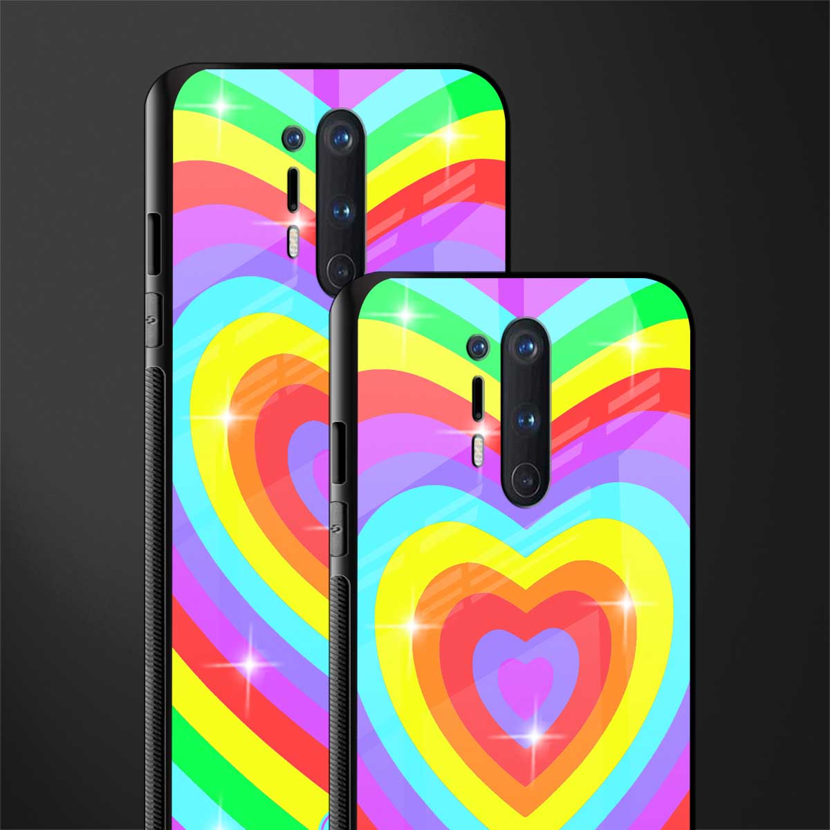 rainbow y2k hearts aesthetic glass case for oneplus 8 pro image-2