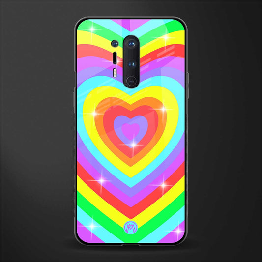 rainbow y2k hearts aesthetic glass case for oneplus 8 pro image