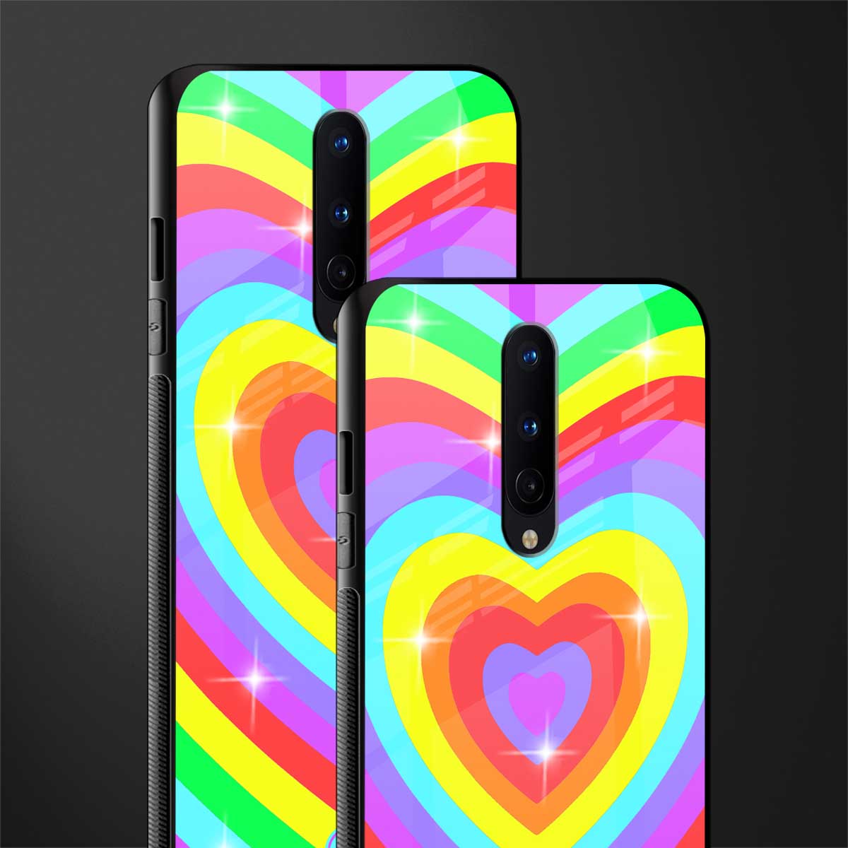 rainbow y2k hearts aesthetic glass case for oneplus 8 image-2