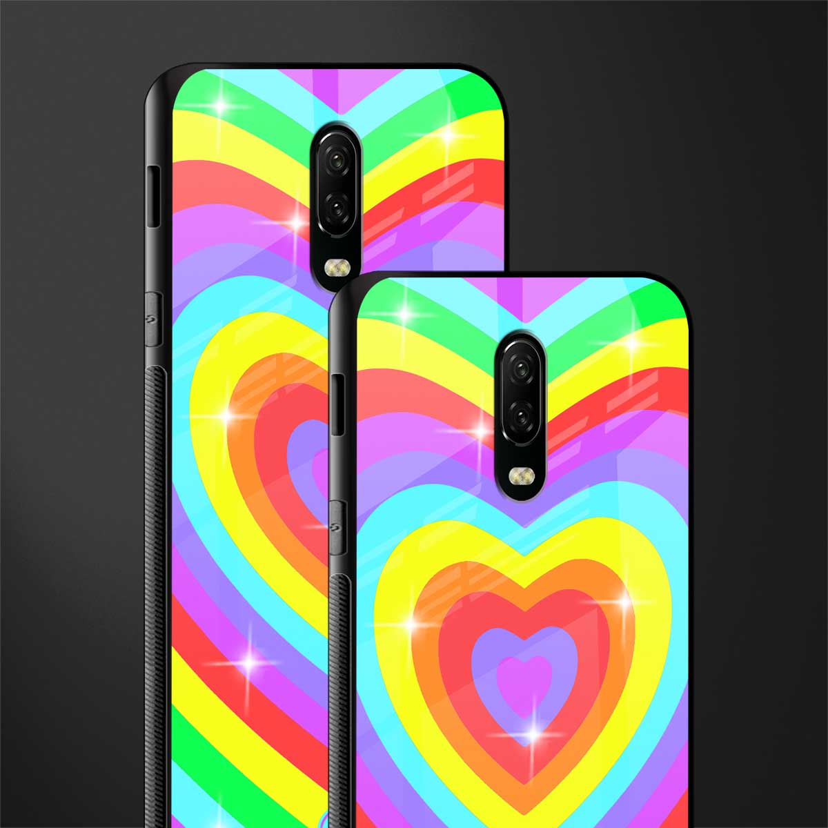 rainbow y2k hearts aesthetic glass case for oneplus 6t image-2
