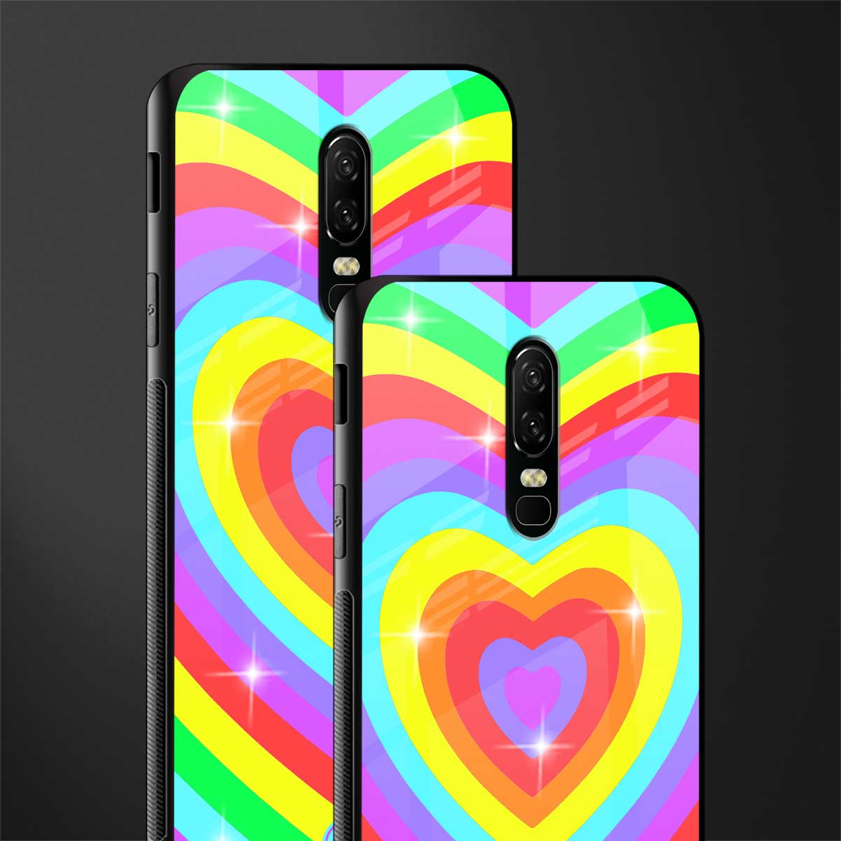 rainbow y2k hearts aesthetic glass case for oneplus 6 image-2