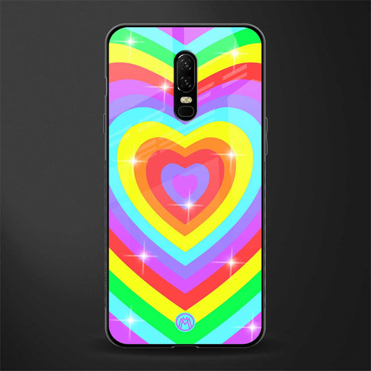 rainbow y2k hearts aesthetic glass case for oneplus 6 image
