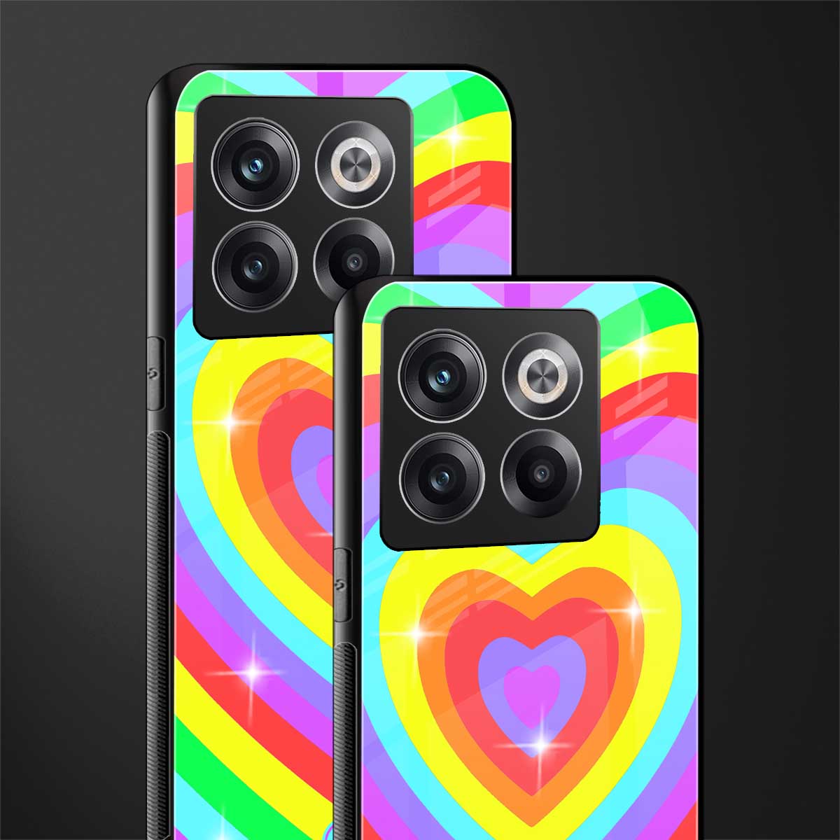 rainbow y2k hearts aesthetic back phone cover | glass case for oneplus 10t