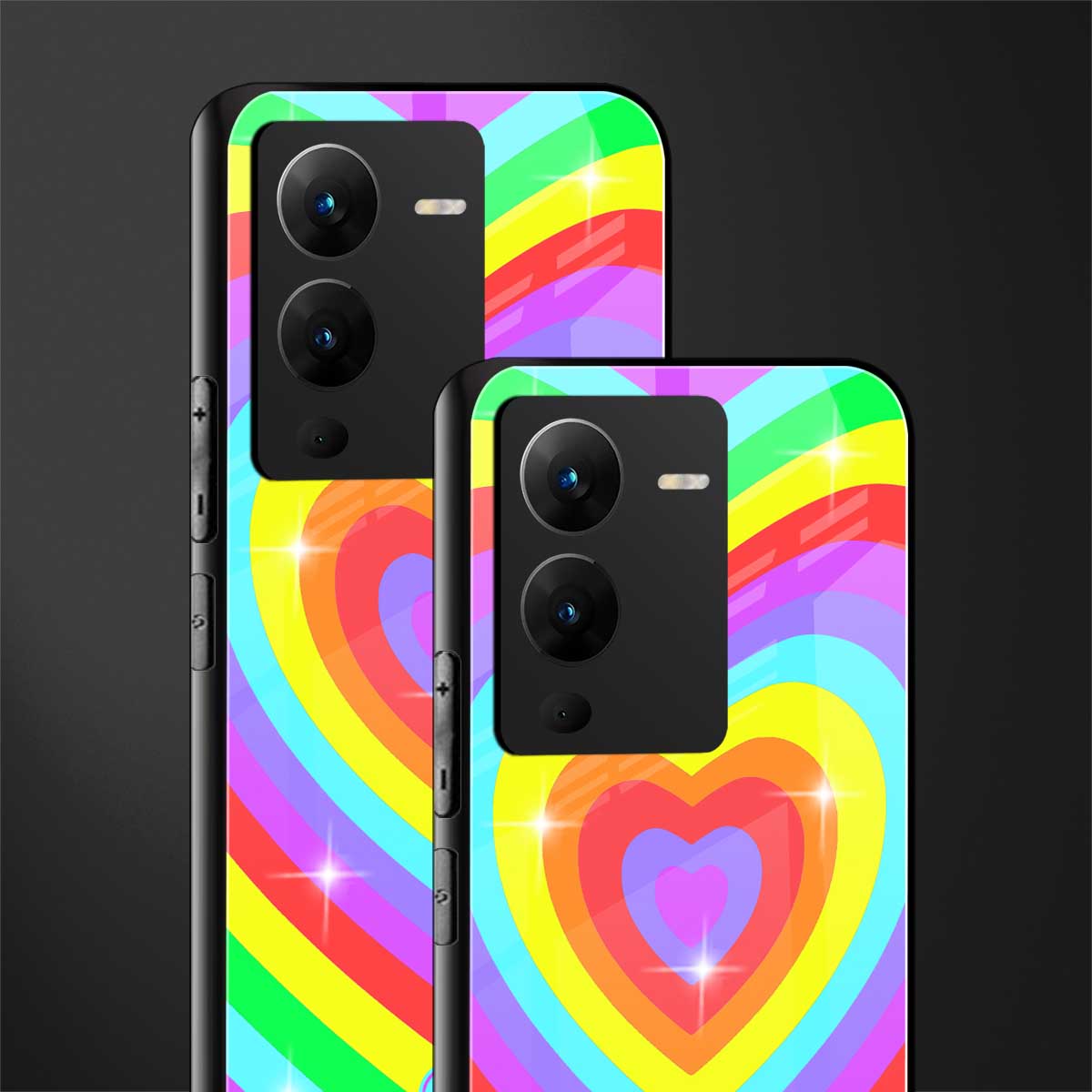 rainbow y2k hearts aesthetic back phone cover | glass case for vivo v25 pro 5g