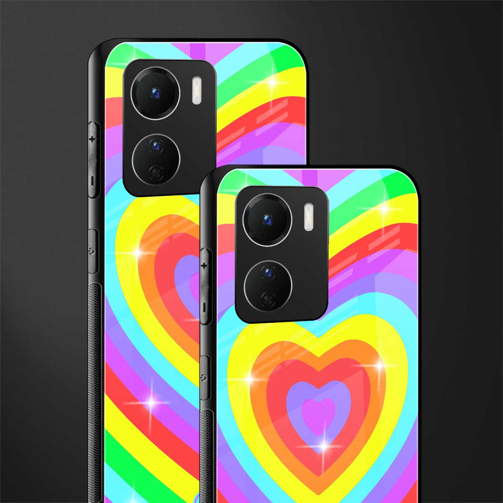 rainbow y2k hearts aesthetic back phone cover | glass case for vivo y16