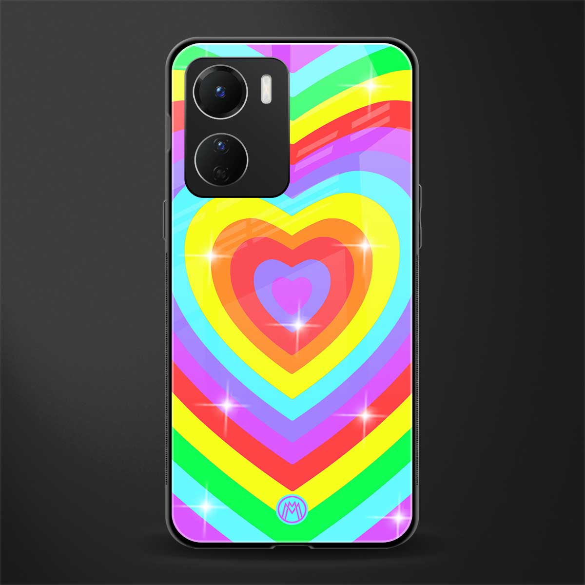 rainbow y2k hearts aesthetic back phone cover | glass case for vivo y16