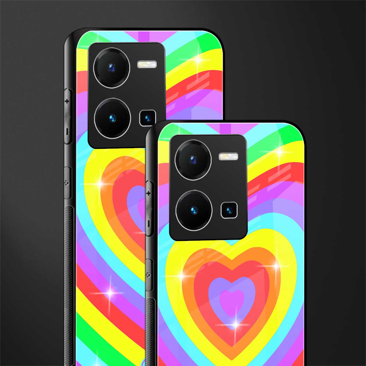 rainbow y2k hearts aesthetic back phone cover | glass case for vivo y35 4g