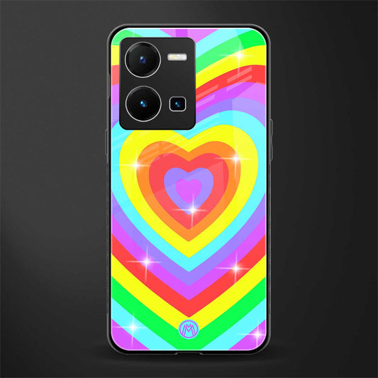 rainbow y2k hearts aesthetic back phone cover | glass case for vivo y35 4g