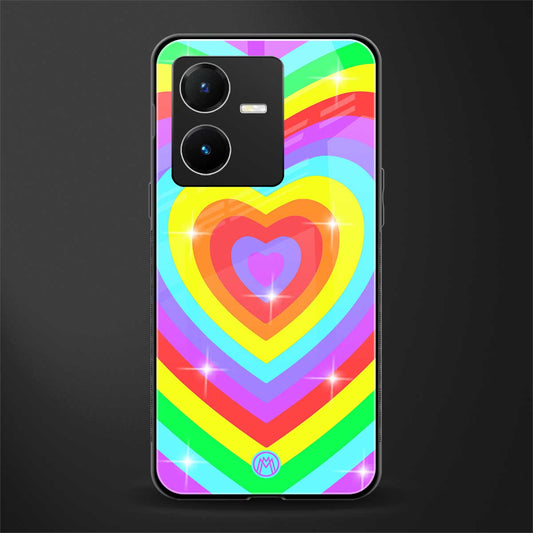 rainbow y2k hearts aesthetic back phone cover | glass case for vivo y22