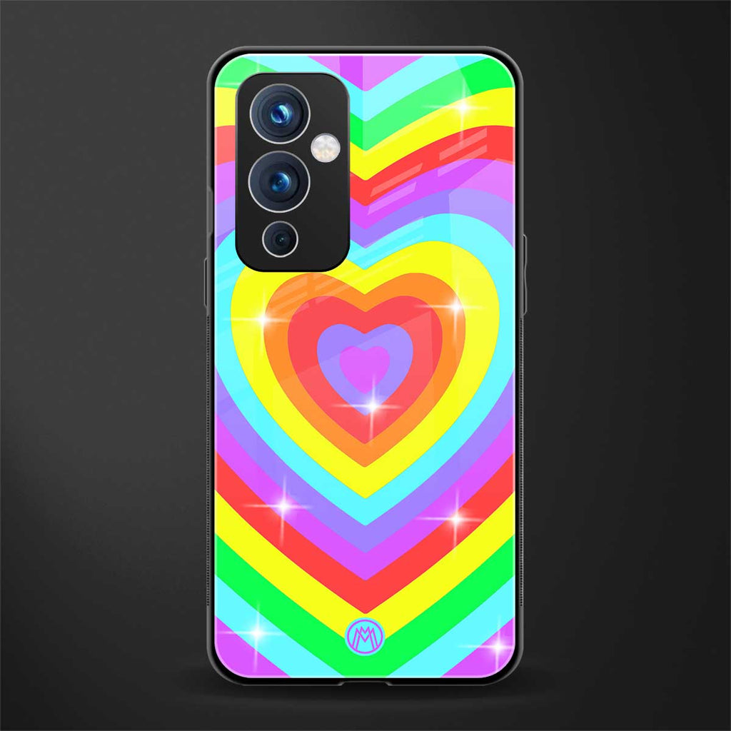 rainbow y2k hearts aesthetic back phone cover | glass case for oneplus 9