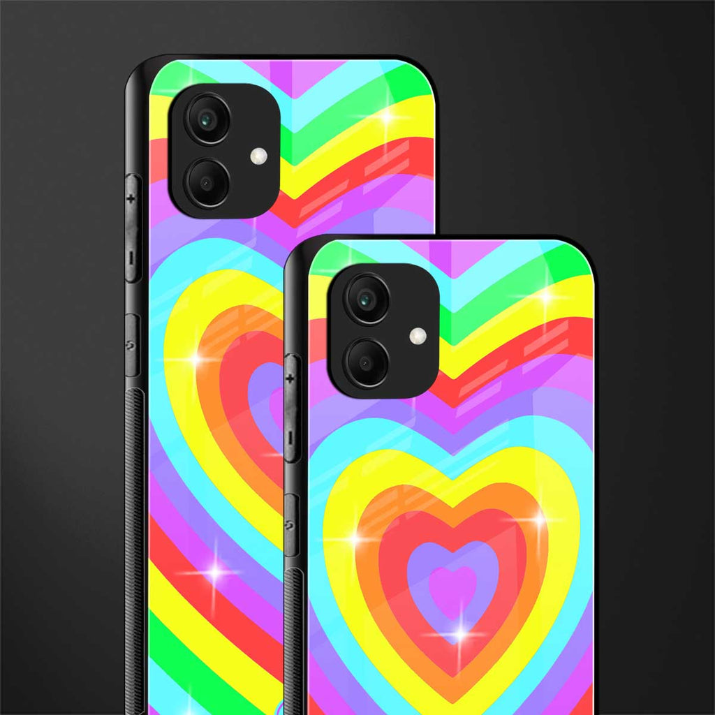 rainbow y2k hearts aesthetic back phone cover | glass case for samsung galaxy a04