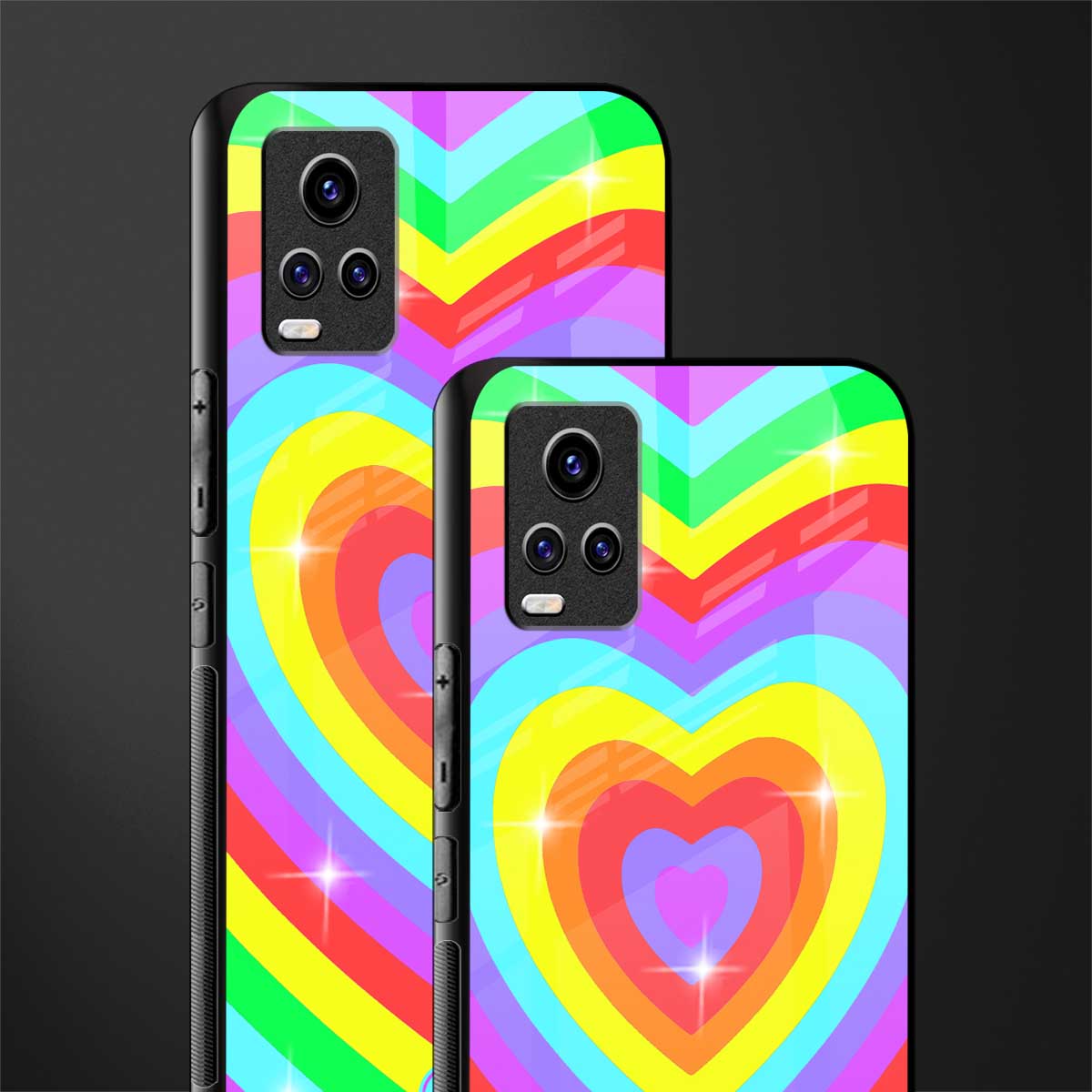 rainbow y2k hearts aesthetic back phone cover | glass case for vivo v21e 4g